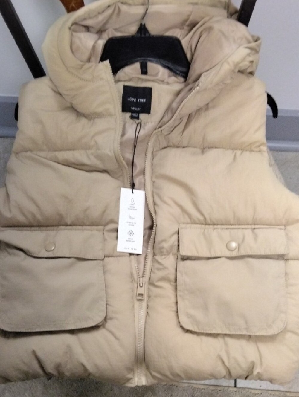 Love Tree Tan Quilted Hooded Puffer Vest - Picture 1 of 3